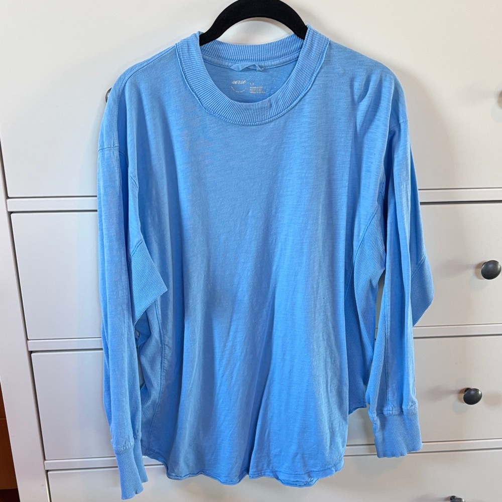 Aerie Light Blue Oversized Ribbed Neck Tee